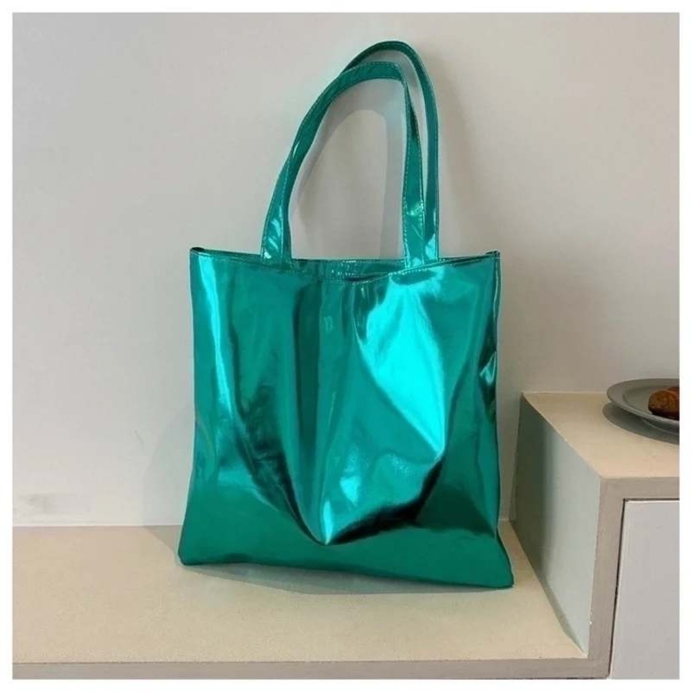 Green Metallic Tote Bag Women's Shoulder Bag Shiny Fashion Handbag Purse